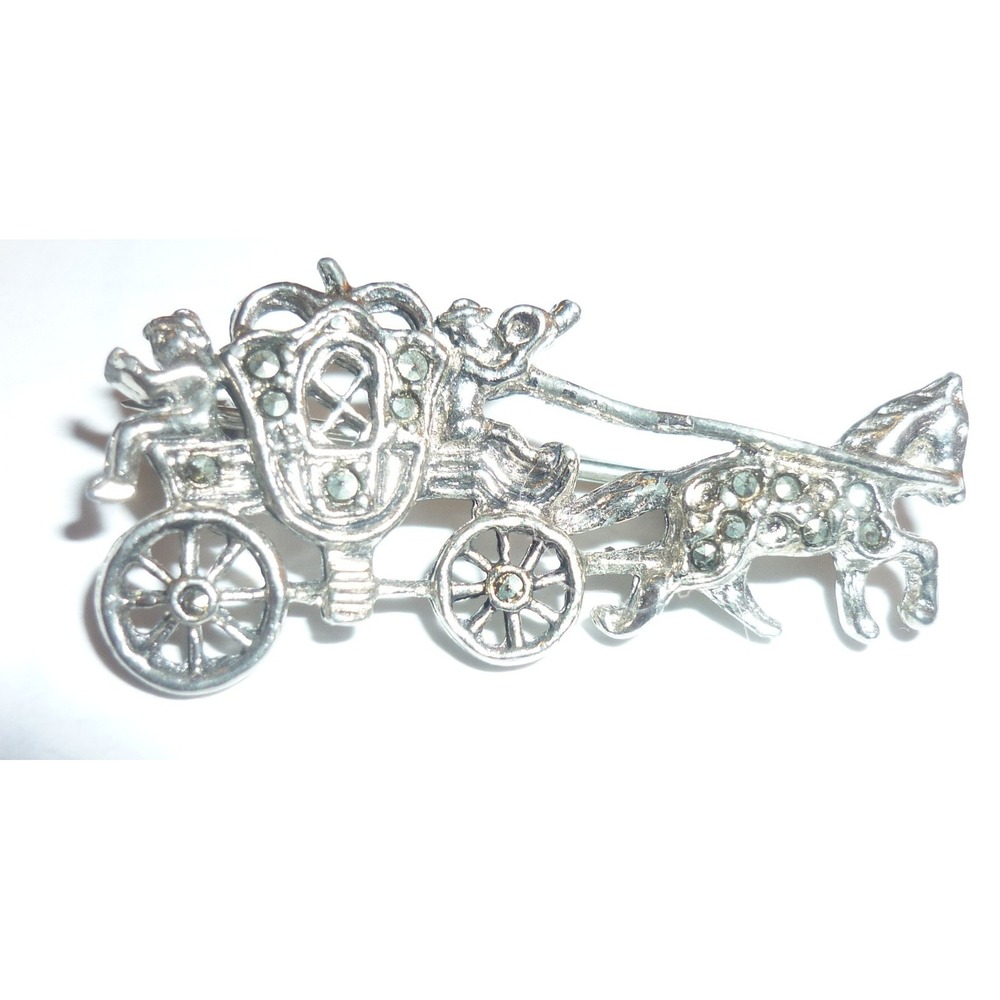 Vintage Cinderella Carriage Horse Pin Brooch Silver Tone